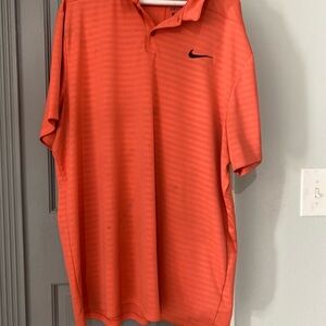 Nike Men's Striped Orange Polo Shirt
